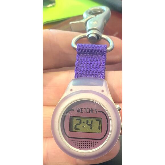 Unisex 40mm Gray Nelsonic Skeches Clip On Watch, Purple Canvas Strap, Digital - Picture 1 of 4